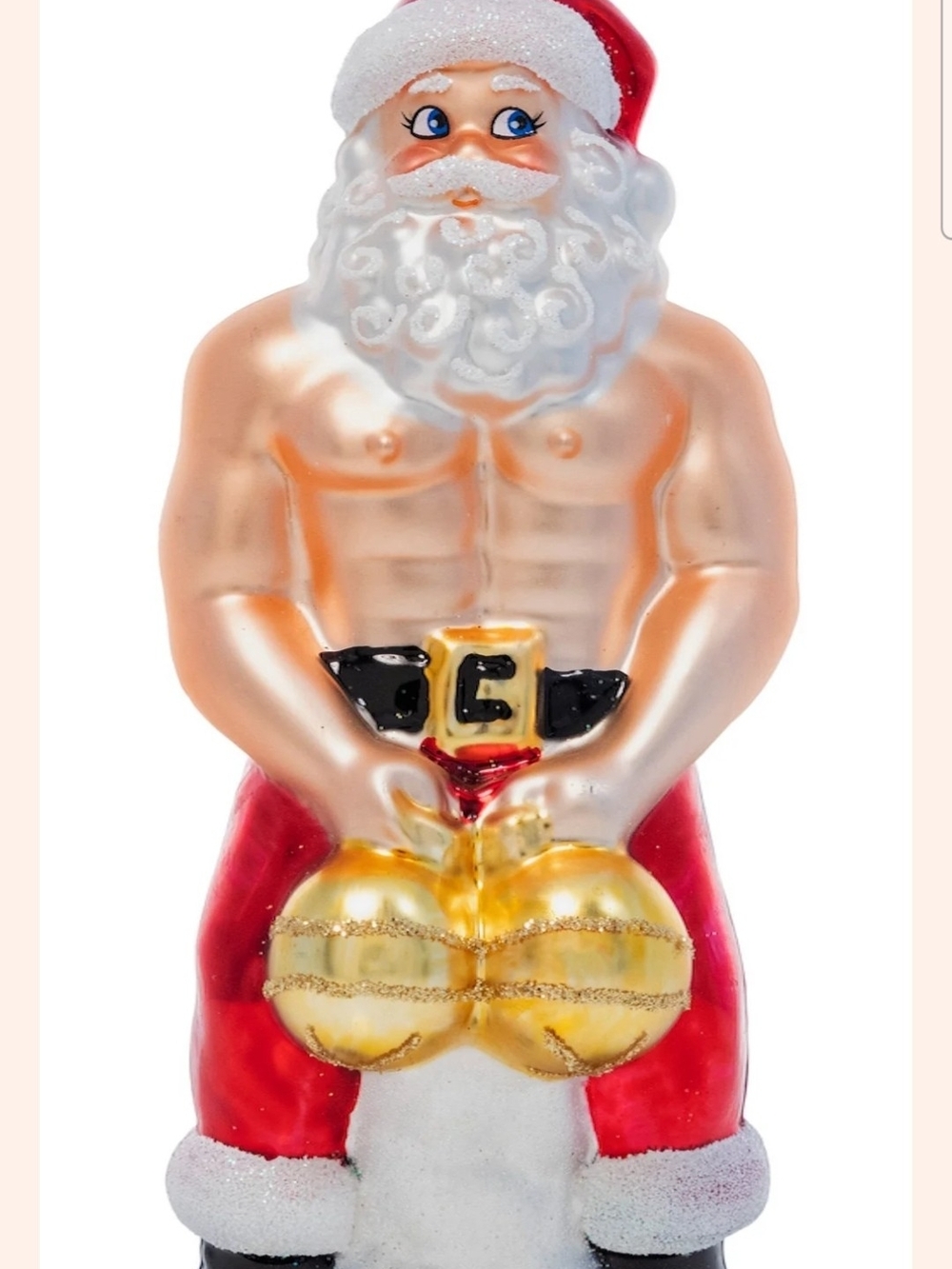Festive Gold & Red Santa Ornament - Muscular Santa Holiday Accent